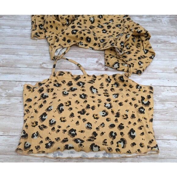 BP Womens Size Medium Mustard Yellow Round Neck Crop Cardigan Camisole Top - Picture 3 of 8